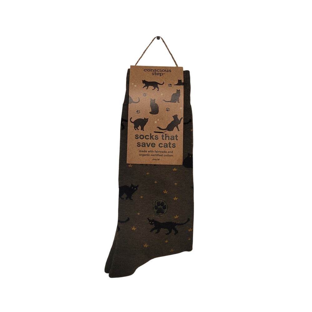 Conscious Step Socks That Save Cats Olive Green Medium NWT Mens 8-13 Women 9-14